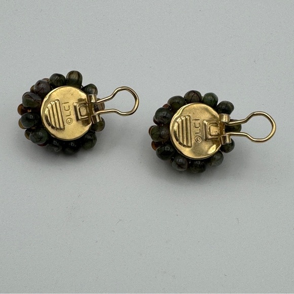 Vintage LCI Clip-On Earrings Crackle Resin Beaded Border 1” - Picture 3 of 5